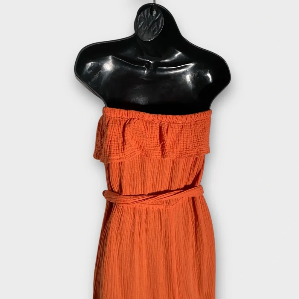 Cato Orange Strapless Gauzy Wide Leg Jumpsuit w/ Waist Tie Size 18/20W - Picture 4 of 7